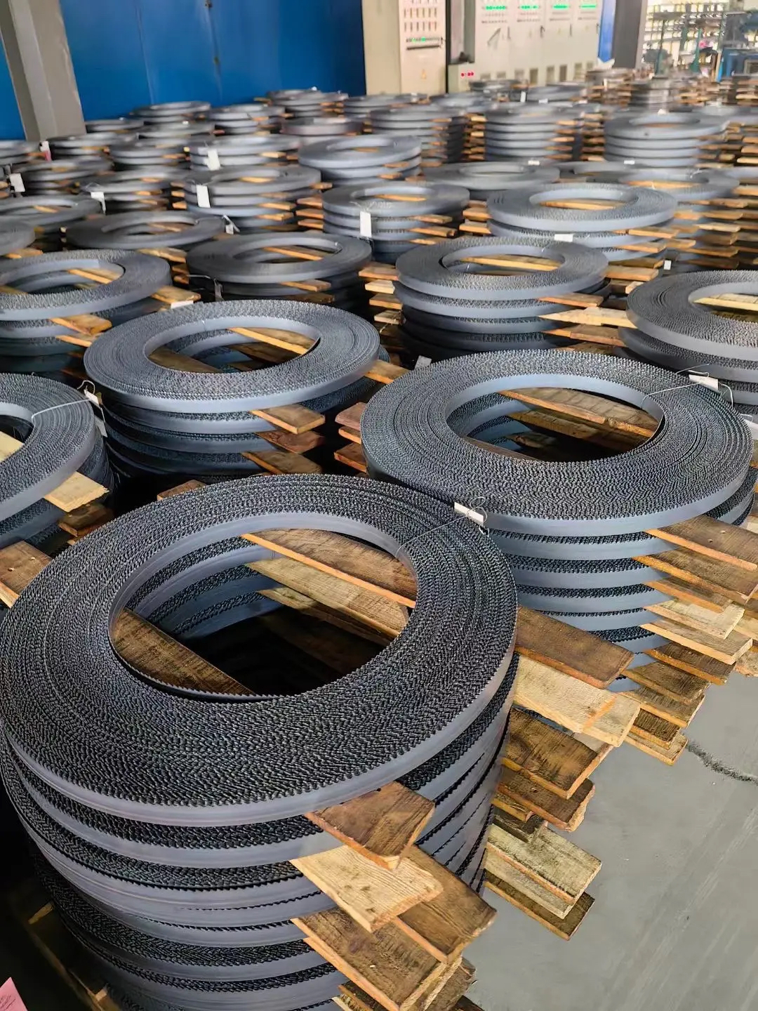 Band saw blade loops in workshop